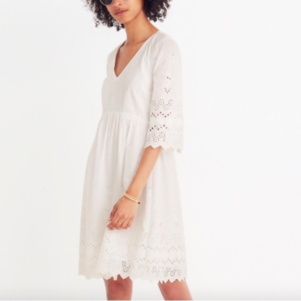 Madewell White Eyelet Lattice Dress